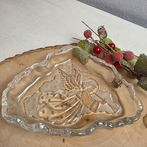Vintage Mikasa Angel Music Crystal Sweet Dish Frosted Heart Star Scallop‎ Edge